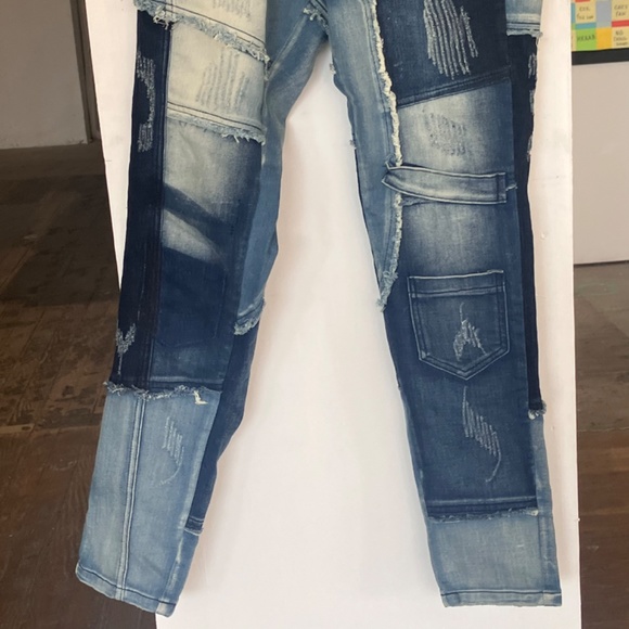 Denim splice streetwear patchwork skinny unisex jeans - Picture 7 of 9